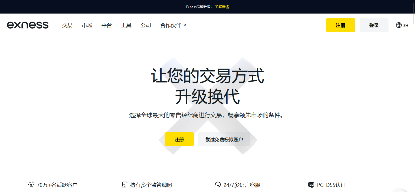 Exness官网首页截图